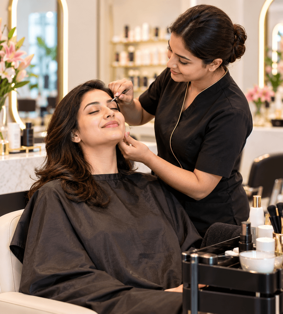 Woman enjoying a beauty treatment at a modern parlour